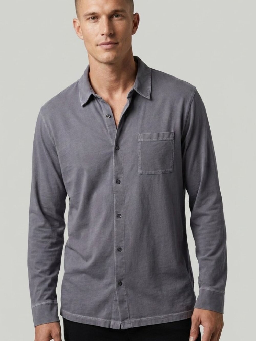 James Perse Clean Finish Jersey Button Up Shirt Gray Size 5 XXL